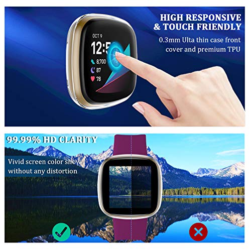 Maledan Compatible with Fitbit Versa 3 and Sense Screen Protector, 3 Pack Clear Ultra Thin Full Protective TPU HD Protector for Fitbit Sense/Versa 3 Case Cover Accessories and Bands Women Men