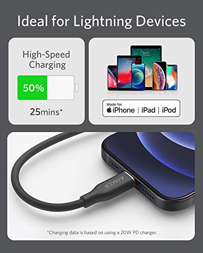 Anker USB-C to Lightning Cable, 641 Cable (Midnight Black, 6ft), MFi Certified, Powerline III Flow Silicone Fast Charging Cable for iPhone 13 13 Pro 12 11 X XS XR 8 Plus (Charger Not Included)