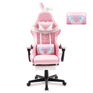 soontrans pink gaming chair with footrest,lovely computer game chair,desk chair for granddaughter,sister,girlfriend,wife and love with headrest,lumbar support gamer chair (pink)