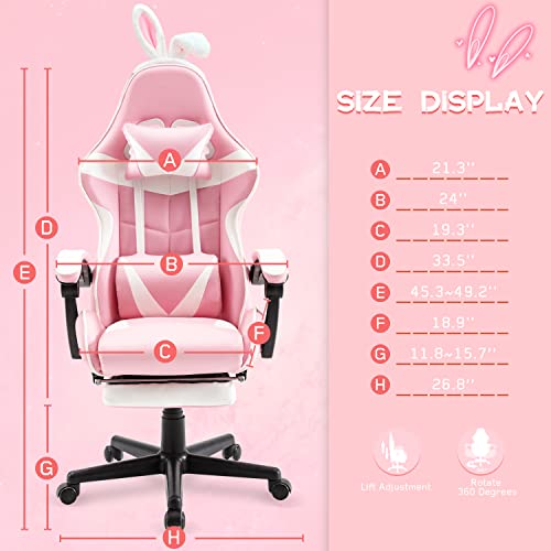 Soontrans Pink Gaming Chair with Footrest,Lovely Computer Game Chair,Desk Chair for Granddaughter,Sister,Girlfriend,Wife and Love with Headrest,Lumbar Support Gamer Chair (Pink)