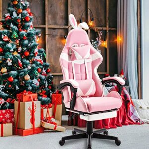 Soontrans Pink Gaming Chair with Footrest,Lovely Computer Game Chair,Desk Chair for Granddaughter,Sister,Girlfriend,Wife and Love with Headrest,Lumbar Support Gamer Chair (Pink)