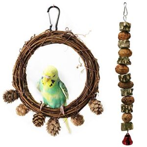 atb2u wooden bird swing perch parrot hanging toy natural wood bird chewing toys for small sized birds pet bird parakeet budgie cockatiel cage hammock swing toy hanging cage toys