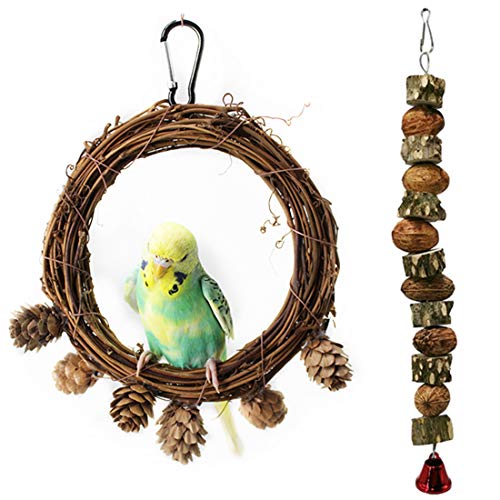 ATB2U Wooden Bird Swing Perch Parrot Hanging Toy Natural Wood Bird Chewing Toys for Small Sized Birds Pet Bird Parakeet Budgie Cockatiel Cage Hammock Swing Toy Hanging Cage Toys