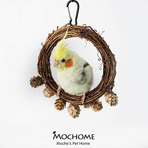 ATB2U Wooden Bird Swing Perch Parrot Hanging Toy Natural Wood Bird Chewing Toys for Small Sized Birds Pet Bird Parakeet Budgie Cockatiel Cage Hammock Swing Toy Hanging Cage Toys