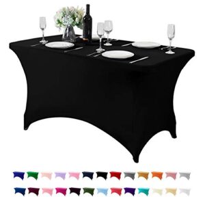 hezuzo spandex table cover for 4ft table universal fitted stretch tablecloth for party, banquet, wedding and events-black