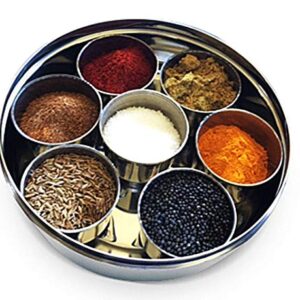 DBY Spice Box Stainless Steel Masala Box Spice Box Dabba Spice Container - 7 Containers Stainless Steel Spice Container Indian Spice Box Double Lid masala box Kitchen Spice Box Spice Box for Chefs