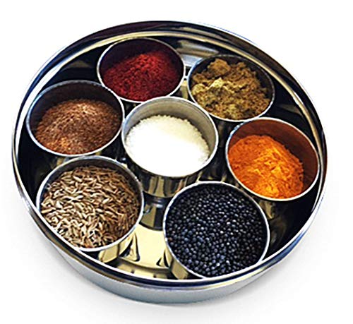 DBY Spice Box Stainless Steel Masala Box Spice Box Dabba Spice Container - 7 Containers Stainless Steel Spice Container Indian Spice Box Double Lid masala box Kitchen Spice Box Spice Box for Chefs
