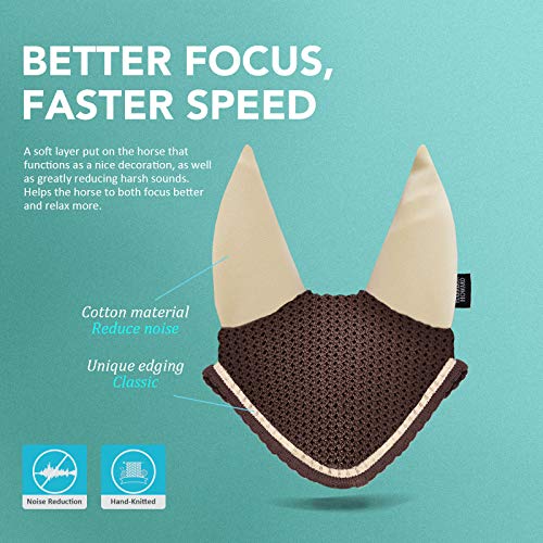 Harrison Howard Horse Fly Veil/Ear Hood/Bonnet Hand Crochet Breathable Protective Veil with Distinctive Designs for Stylish Riding/Turnout Cob/Full