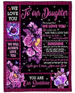 ananas pru parent to daughter blanket, to daughter from dad and mom you are sunshine violet rose butterfly white fleece blanket, daughter blanket, daughter present, idea, family love blanket