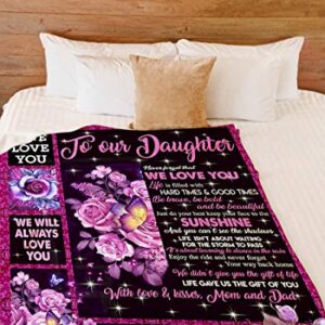 Ananas Pru Parent to Daughter Blanket, to Daughter from dad and mom You are Sunshine Violet Rose Butterfly White Fleece Blanket, Daughter Blanket, Daughter Present, idea, Family Love Blanket