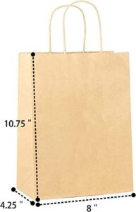 loe ts. medium size brown paper bags with handles plain kraft gift bag bulk 8x4.25x10 50pcs natural craft treat bag party favor bags recyclable retail bags takeout business paper bags wedding guests