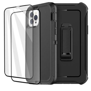defense iphone 12 case iphone 12 pro case with two screen protector 3 layer rugged heavy duty cases for iphone 12/ iphone pro,6.1 inch 2020 (black)