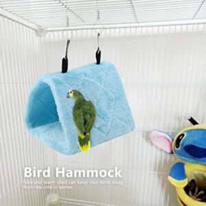 Wchiuoe Bird Bed for Cage, Soft Plush Hammock Hanging Cage Tent for Birds Winter Warm Bed Pet Toy Pet Supplies Accessories for Conure, Lovebird, Parrot, Parakeets(S-Blue)