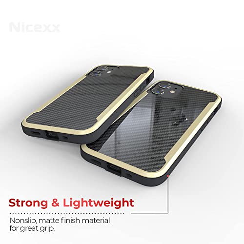 Nicexx Designed for iPhone 12 Case/Designed for iPhone 12 Pro Case with Carbon Fiber Pattern, 12ft. Drop Tested, Wireless Charging Compatible - Gold