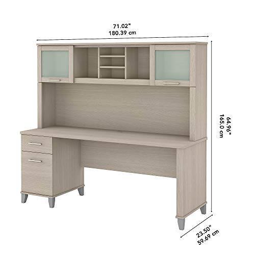 Bush Furniture Somerset 72W Office Desk with Drawers and Hutch in Sand Oak