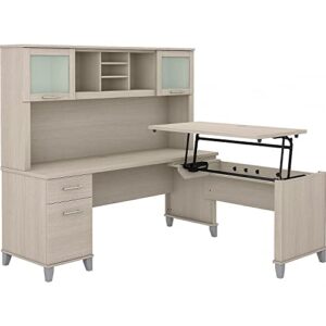 bush furniture somerset 72w 3 position sit to stand l shaped desk with hutch in sand oak