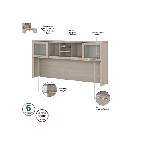 Bush Furniture Somerset 72W 3 Position Sit to Stand L Shaped Desk with Hutch in Sand Oak
