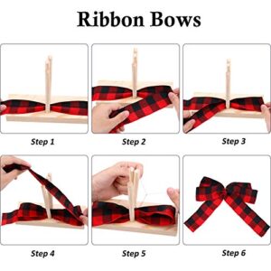 Bow Maker for Bow Ribbon Wreath Wooden Maker Tool with U-Shaped Scissor and Twist Ties for Making Bows DIY Crafts Christmas Party Decorations Hair Bows Corsages (Gold, Silver, Red, Green)