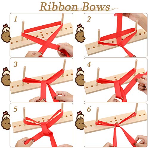 Bow Maker for Bow Ribbon Wreath Wooden Maker Tool with U-Shaped Scissor and Twist Ties for Making Bows DIY Crafts Christmas Party Decorations Hair Bows Corsages (Gold, Silver, Red, Green)