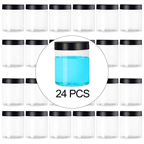 KEILEOHO 46 PCS 8 OZ Slime Containers With Black Lids, Food Grade Clear Plastic Slime Storage Containers, BPA Free, Wide-Mouth Plastic Jars for Slime Kit, Food Storage, Beauty Products