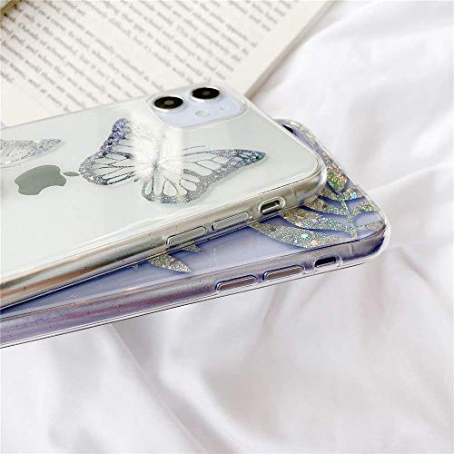 LUSAMYE Compatible with iPhone 12 and iPhone 12 Pro Case with Screen Protector,Clear Cute Butterfly Design Soft TPU Electroplated Cover Bling Glitter Cool Slim Trendy Pattern for Girl Women Phone Case