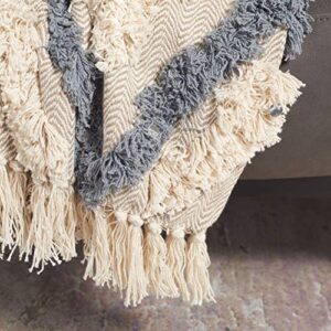 Safavieh Home Collection Lila Grace Boho Grey and Beige Fringe 50 x 60-inch Throw Blanket