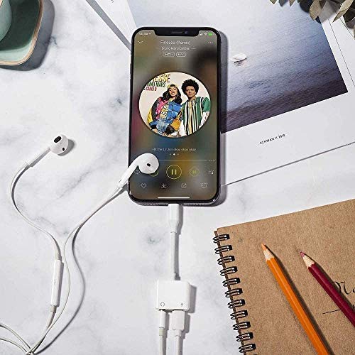 [Apple MFi Certified] Headphone Adapter & Splitter for iPhone, 2 in 1 3.5mm Earphone Audio & Charger Splitter Adapter, Compatible for iPhone 11/11 Pro/Xs/Xs Max/XR/X/8/7, Support All iOS Systems