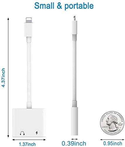 [Apple MFi Certified] Headphone Adapter & Splitter for iPhone, 2 in 1 3.5mm Earphone Audio & Charger Splitter Adapter, Compatible for iPhone 11/11 Pro/Xs/Xs Max/XR/X/8/7, Support All iOS Systems