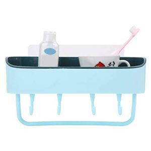 shower caddy basket shelf with hooks, no drilling adhesive wall mounted bathroom shelf shampoo conditioner bathroom storage organizer (blue)