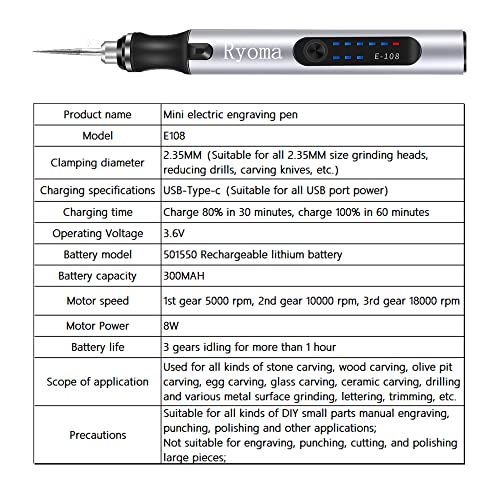 Rechargeable cordless Electric Micro Engraver Pen Mini DIY Engraving Tool Kit for Metal Glass Ceramic Plastic Wood Jewelry with 30 Bits and 16 Stencils and 1 Scriber Pen (silver)