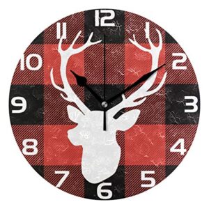 oreayn buffalo check plaid christmas deer wall clock for home office bedroom living room decor non ticking
