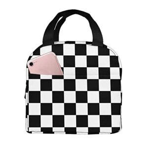 Black White Race Checkered Flag Portable Insulated Lunch Tote Bag Reusable Lunch Box For Men, Women And Kids