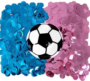 gender reveal confetti soccer ball, pink and blue, for baby boy girl gender reveal party. great photos opportunity
