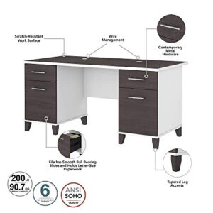 Bush Furniture Somerset Office Desk with Lateral File Cabinet and 5 Shelf Bookcase, 60W, White and Storm