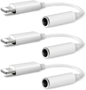 [apple mfi certified] 3 pack for iphone headphone adapter, iphone 3.5mm headphone aux audio dongle splitter jack adaptor for iphone 12/11/11 pro/xr/xs/x 8 7/ipad/ipod, support all ios system(white)