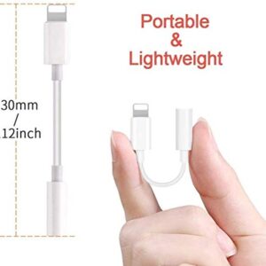 [Apple MFI Certified] 3 Pack for iPhone Headphone Adapter, iPhone 3.5mm Headphone Aux Audio Dongle Splitter Jack Adaptor for iPhone 12/11/11 Pro/XR/XS/X 8 7/iPad/iPod, Support All iOS System(White)
