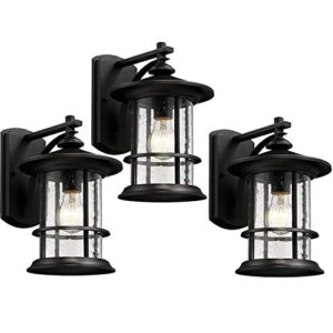 micsiu outdoor wall light fixture 3 pack exterior wall mount lantern waterproof vintage wall sconce with clear seedy glass for front porch, patio, backyard, textured black (large)
