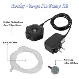 hygger Quiet Mini Small Aquarium Air Pump Betta Fish Tank Bubbler Oxygen Aeration Pump with Air Stone Tubing Suction Cup for 0.5-15 Gal Fish Bowl