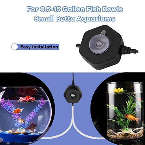 hygger Quiet Mini Small Aquarium Air Pump Betta Fish Tank Bubbler Oxygen Aeration Pump with Air Stone Tubing Suction Cup for 0.5-15 Gal Fish Bowl