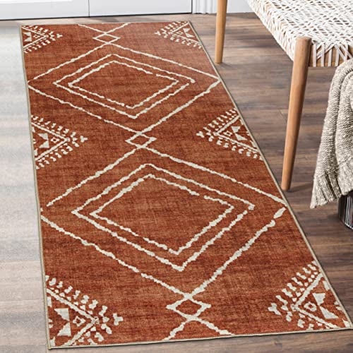 ReaLife Machine Washable Rug - Stain Resistant, Non-Shed - Eco-Friendly, Non-Slip, Family & Pet Friendly - Made from Premium Recycled Fibers - Moroccan Diamond - Orange, 2'6" x 6'