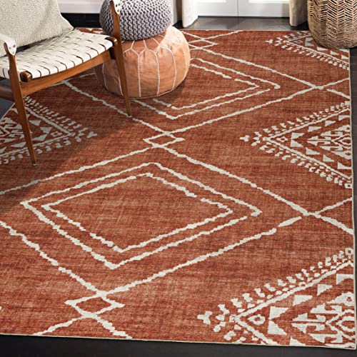 ReaLife Machine Washable Rug - Stain Resistant, Non-Shed - Eco-Friendly, Non-Slip, Family & Pet Friendly - Made from Premium Recycled Fibers - Moroccan Diamond - Orange, 2'6" x 6'