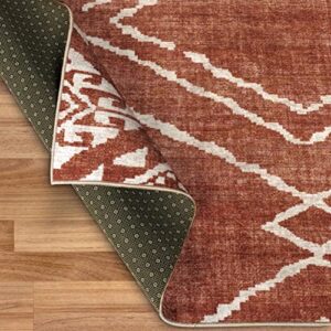 ReaLife Machine Washable Rug - Stain Resistant, Non-Shed - Eco-Friendly, Non-Slip, Family & Pet Friendly - Made from Premium Recycled Fibers - Moroccan Diamond - Orange, 2'6" x 6'