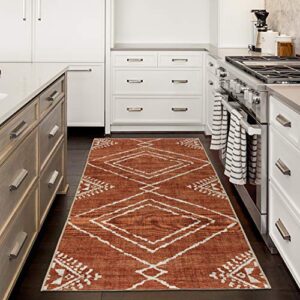 ReaLife Machine Washable Rug - Stain Resistant, Non-Shed - Eco-Friendly, Non-Slip, Family & Pet Friendly - Made from Premium Recycled Fibers - Moroccan Diamond - Orange, 2'6" x 6'