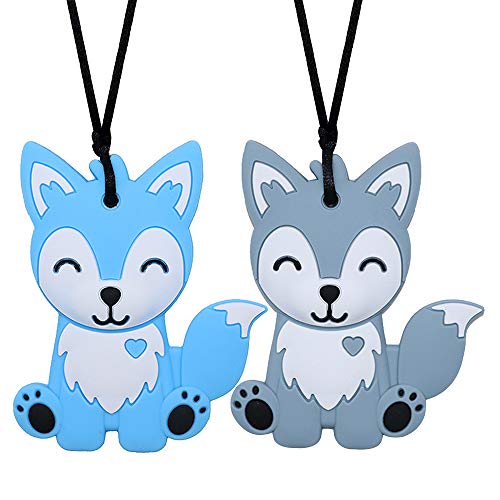 Sensory Chew Necklaces for Kids, Boys, and Girls - 2 Pack Fox Silicone Chewy Toys for Autism, ADHD, SPD, Chewy Oral Motor Chewing Toy for Adults