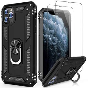 lumarke iphone 11 pro case with tempered glass sreen protector,pass 16ft drop test military grade heavy duty cover with magnetic kickstand,protective phone case for iphone 11 pro 5.8" black