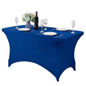 hezuzo spandex table cover for 4ft table universal fitted stretch tablecloth for party, banquet, wedding and events-classicblue