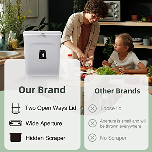 PILITO Kitchen Cabinet Door Hanging Trash Can with Lid, 2.4 Gal, Small Under Sink Garbage Can for Restroom, Bathroom, RV Kitchen Trash Bin, Wall Mounted Counter Waste Compost Bin, Plastic (Grey)