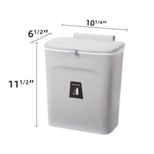 PILITO Kitchen Cabinet Door Hanging Trash Can with Lid, 2.4 Gal, Small Under Sink Garbage Can for Restroom, Bathroom, RV Kitchen Trash Bin, Wall Mounted Counter Waste Compost Bin, Plastic (Grey)