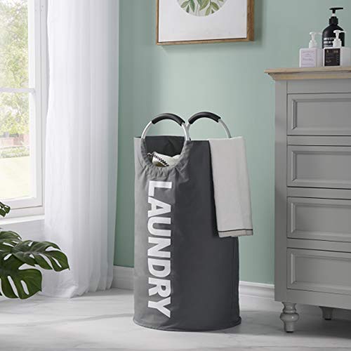 82L Large Thicken Laundry Basket Collapsible Fabric Laundry Hamper Foldable Heavy Duty Clothes Bag Portable Washing Bin Waterproof Cloth Hampers Storage with Durable Aluminum Handles (Dark Gray)