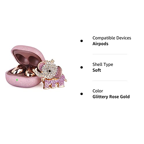 MOFREE Silicone Case Designed for Samsung Galaxy Buds 2/Buds Pro/Buds Live/Buds 2 Pro, Soft Carrying Protective Case Cover with Cute Bling Elephant Keychain for Women Girls (Glittery Rose Gold)